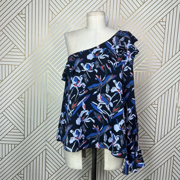 Tanya Taylor One Shoulder Floral‎ Orla Top in Blue Size 6 - Picture 2 of 12